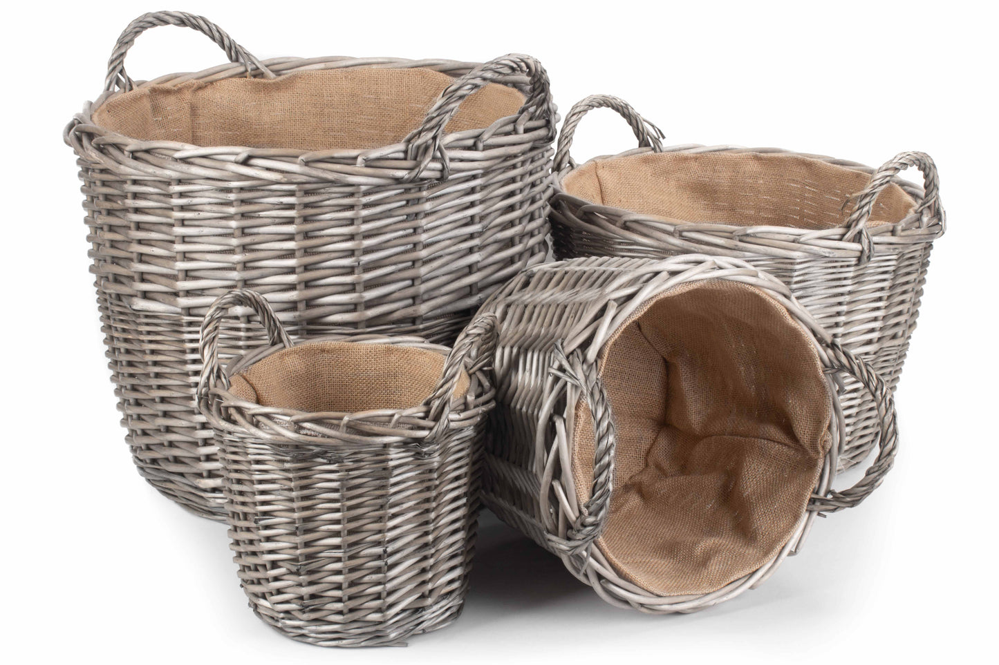 Quality Round Wicker Log Basket - Antique Wash Willow with Hessian Lining