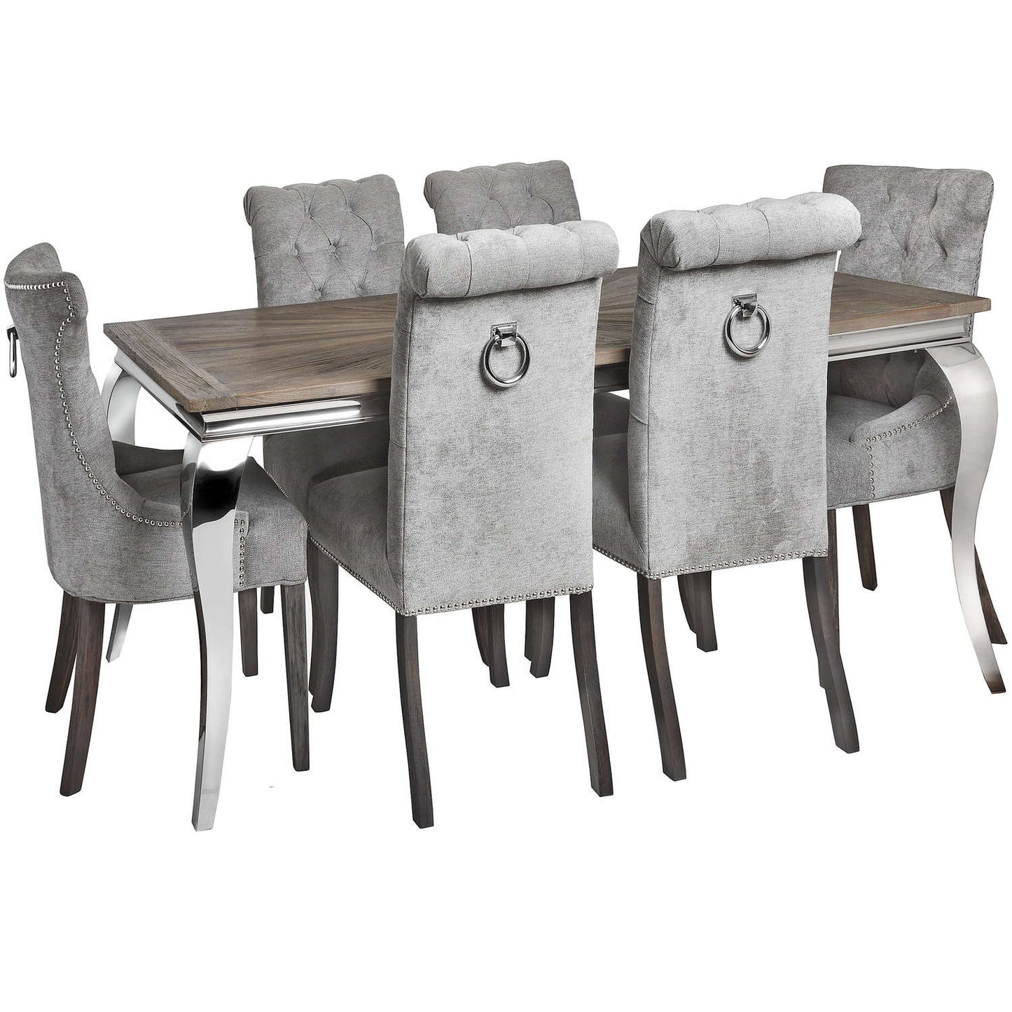 The Tate Silver Roll Top Dining Chair With Ring Pull