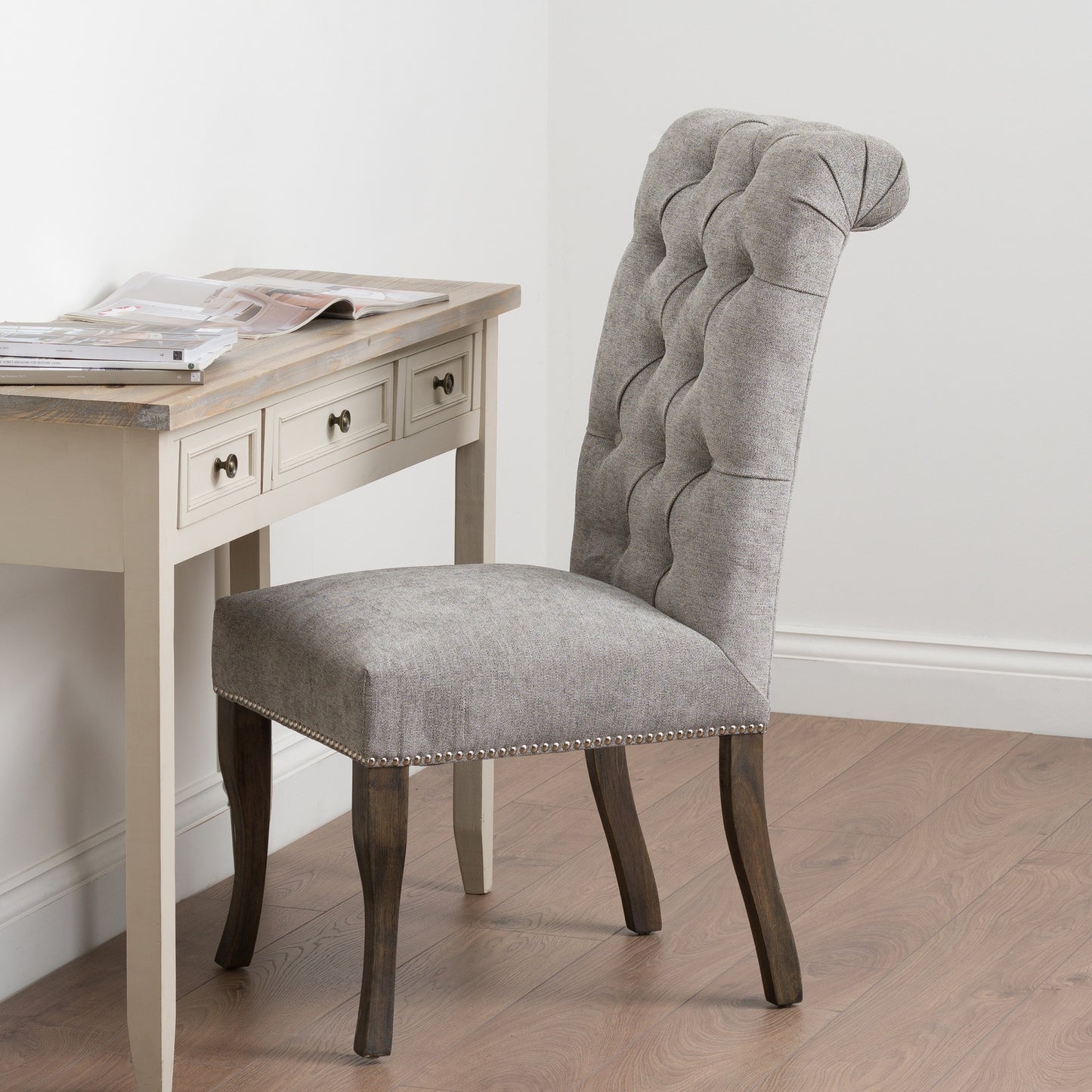 The Tate Silver Roll Top Dining Chair With Ring Pull