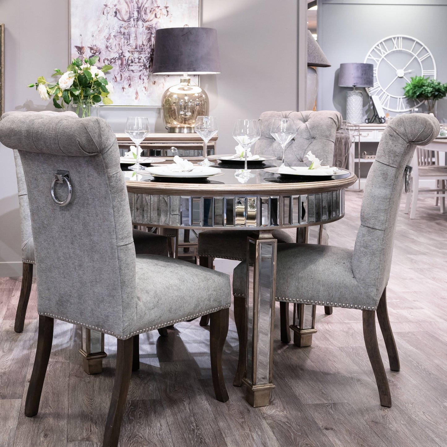 The Tate Silver Roll Top Dining Chair With Ring Pull