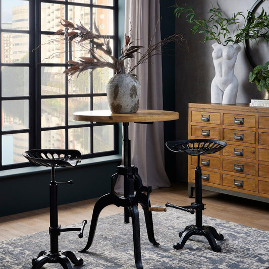 Draftsman Adjustable Bar Bistro Table & 2 x Tractor Seat Stools