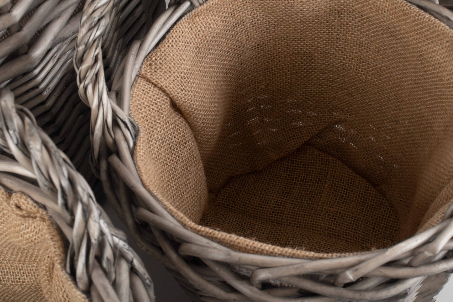 Quality Round Wicker Log Basket - Antique Wash Willow with Hessian Lining