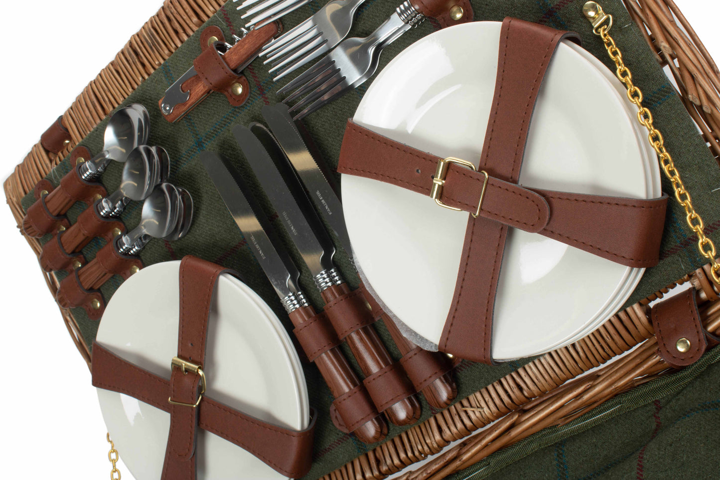 6 Person Green Tweed Classic Picnic Hamper
